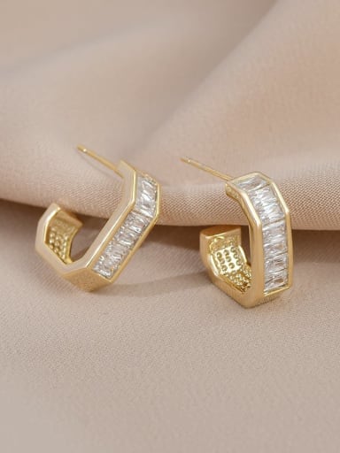 Gold ED65634 Brass Cubic Zirconia Geometric Dainty Stud Earring