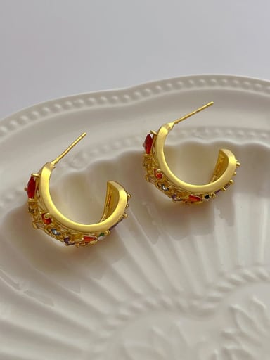 golden Brass Cubic Zirconia Geometric Minimalist Stud Earring