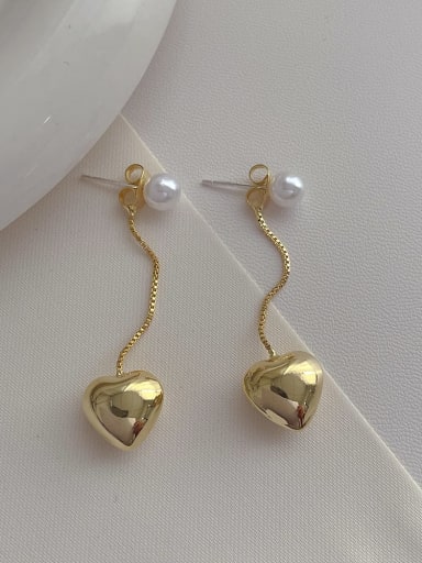 G46 gold Brass Imitation Pearl Heart Minimalist Drop Earring