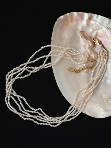 Brass Imitation Pearl Geometric Vintage Multi Strand Necklace