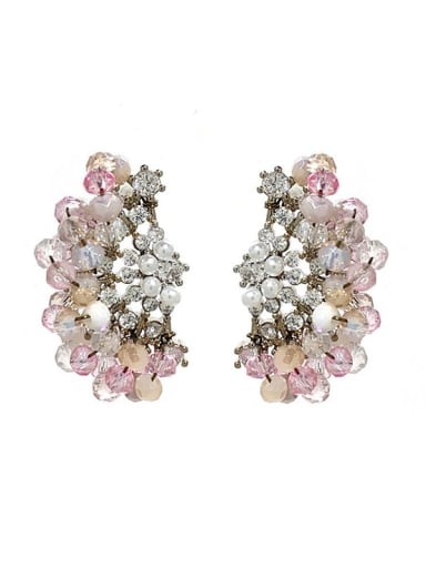 Pink Brass Bead Irregular Luxury Cluster Earring