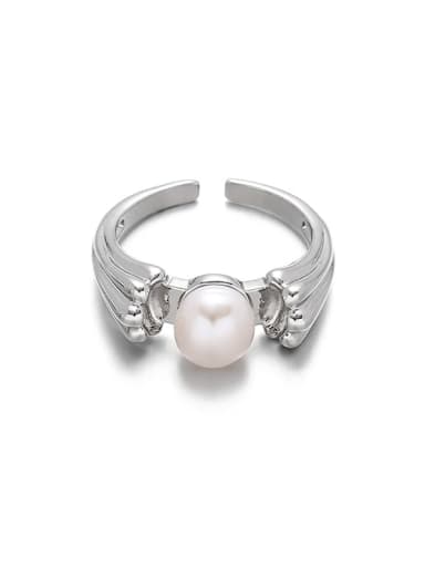 Section 2 Brass Freshwater Pearl Geometric Dainty Band Ring
