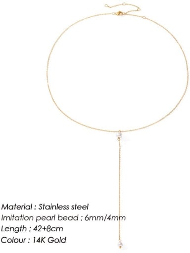 golden Stainless steel Imitation Pearl Tassel Minimalist Tassel Necklace