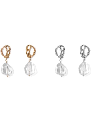Brass Glass Stone Geometric Minimalist Drop Earring