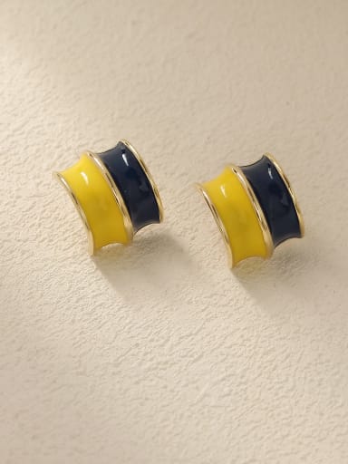 14K golden yellow+ blue Brass Enamel Geometric Vintage Stud Trend Korean Fashion Earring