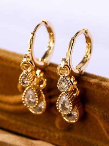 43527 Brass Cubic Zirconia Water Drop Minimalist Huggie Earring