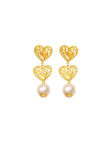 custom Brass Imitation Pearl Weave  Heart Trend Drop Earring
