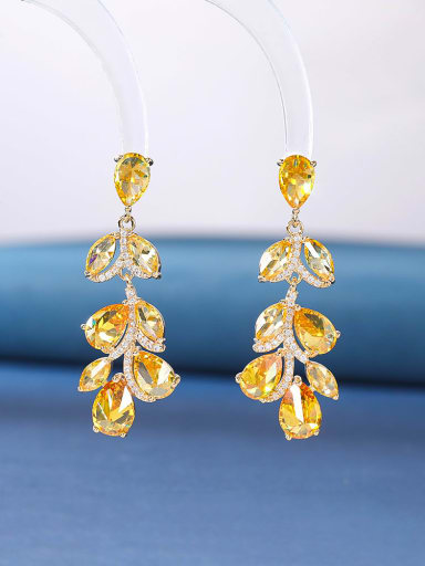 yellow Brass Cubic Zirconia Multi Color Water Drop Luxury Cluster Earring