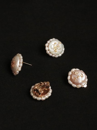 Brass Freshwater Pearl Flower Vintage Clip Earring