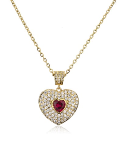 Brass Cubic Zirconia Vintage Heart  Pendant Necklace