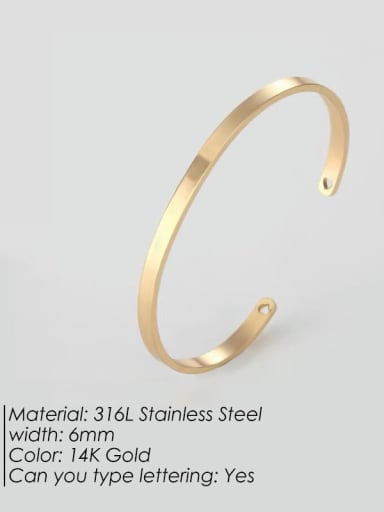 6mm Gold Stainless steel Geometric Minimalist Cuff Bangle