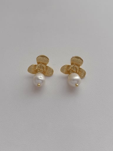 M239 gold Brass Imitation Pearl Flower Minimalist Drop Earring