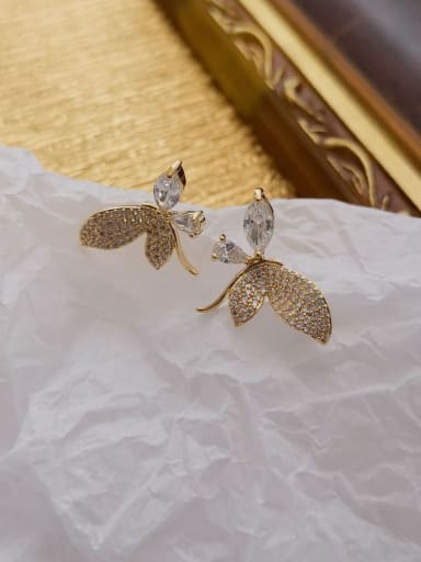Copper Cubic Zirconia Cute Butterfly  Stud Trend Korean Fashion Earring