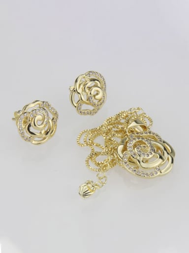 Brass Cubic Rose Zirconia Earring and Necklace Set