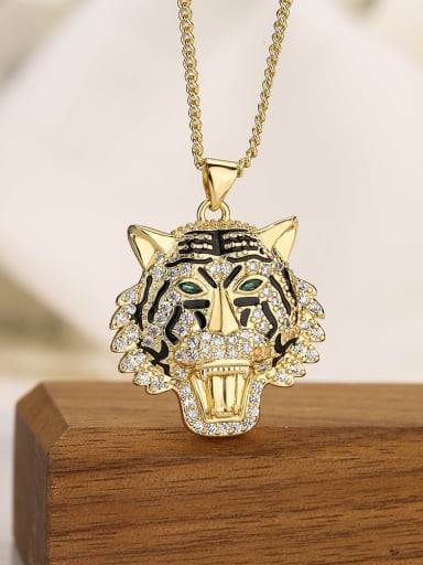23080 Brass Cubic Zirconia Leopard Hip Hop Necklace