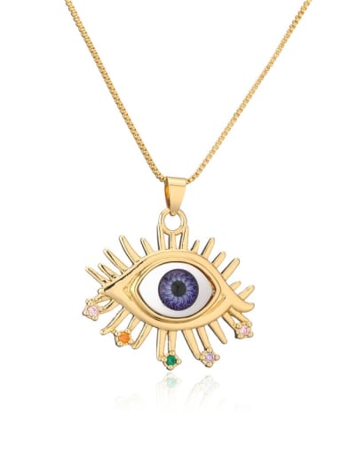 21017 Brass Enamel  Vintage Evil Eye Pendant Necklace