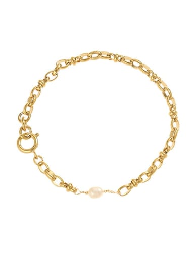 Brass Imitation Pearl Geometric Minimalist Link Bracelet