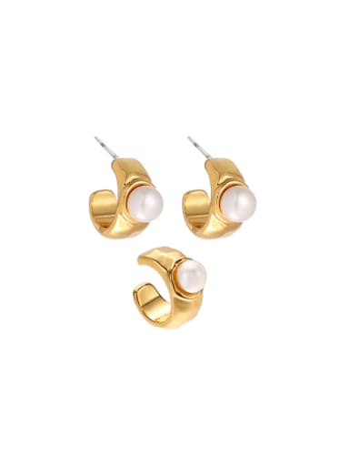 Brass Imitation Pearl Geometric Hip Hop Stud Earring