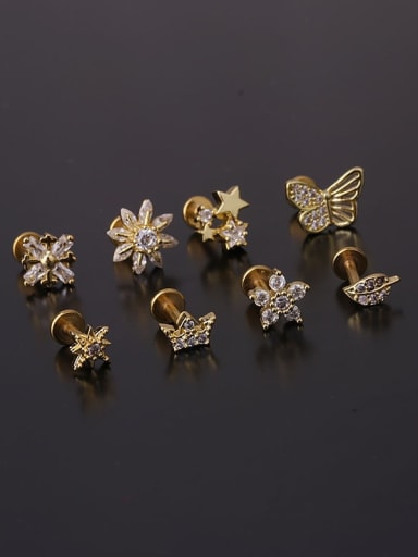Stainless steel Cubic Zirconia Flower Hip Hop Stud Earring(Single Only One)