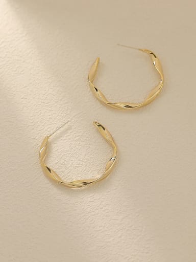 14k Gold Brass Round Minimalist Hoop Trend Korean Fashion Earring