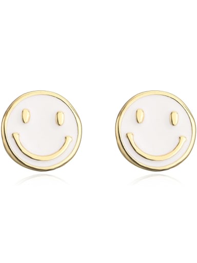 Brass Enamel Smiley Minimalist Stud Earring