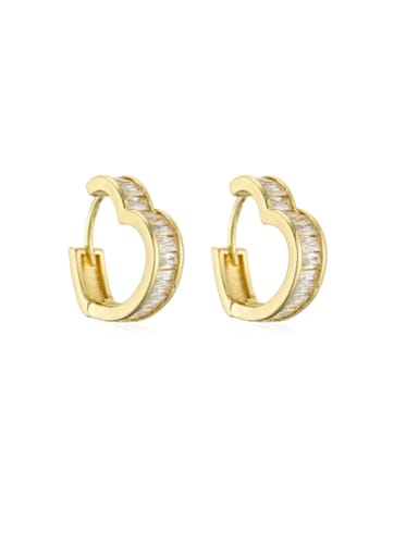 43464 Brass Cubic Zirconia Heart Minimalist Huggie Earring