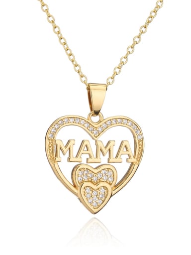 21797 Brass Cubic Zirconia Heart Vintage  Letter MAMA Pendant Necklace