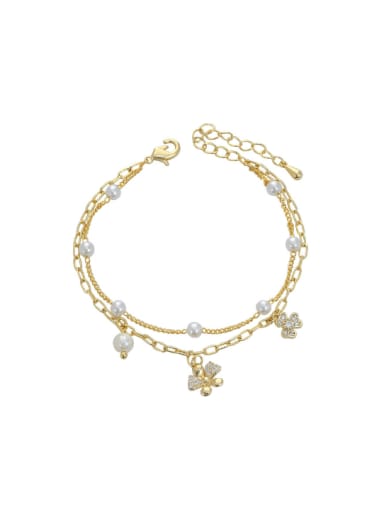 Brass Imitation Pearl Flower Minimalist Strand Bracelet