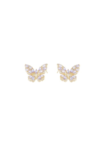 Brass Cubic Zirconia Butterfly Dainty Stud Earring