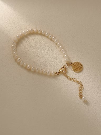Brass Imitation Pearl Geometric Minimalist Beaded Bracelet