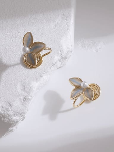 Brass Enamel Leaf Minimalist Clip Earring