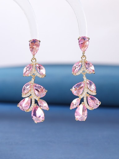 Pink Brass Cubic Zirconia Multi Color Water Drop Luxury Cluster Earring
