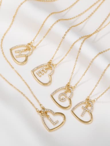Brass Cubic Zirconia Heart Minimalist  Letter Pendant Necklace
