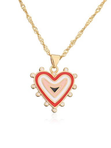 22112 Brass Enamel Geometric Hip Hop Heart Pendant Necklace