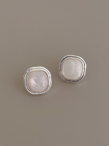 Steel Square Shell Earrings Brass Shell Geometric Minimalist Stud Earring