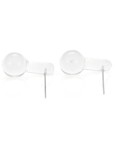 Transparent white Earrings Hand Glass Clear Round Ball Minimalist Stud Earring