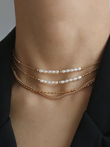 Brass Freshwater Pearl Irregular chain Minimalist Necklace