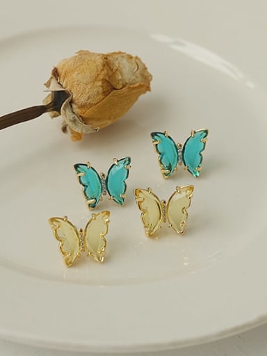 Brass Cubic Zirconia Butterfly Minimalist Stud Earring