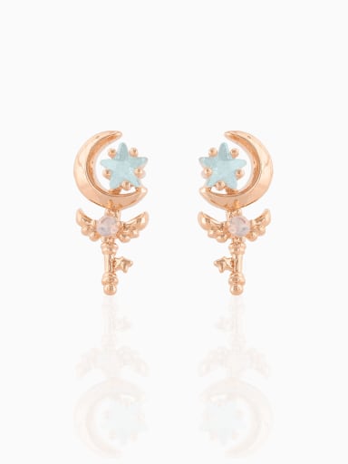 rose gold Brass Cubic Zirconia Star Moon Cute Stud Earring