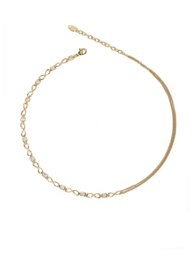 Brass Cubic Zirconia Geometric Vintage Asymmetrical  Chain Necklace