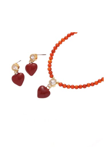 custom Brass Minimalist   Enamel Heart  Earring and Necklace Set
