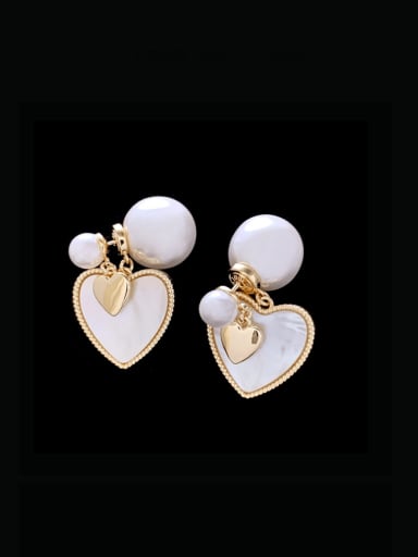 Brass Imitation Pearl Shell Heart Minimalist Stud Earring