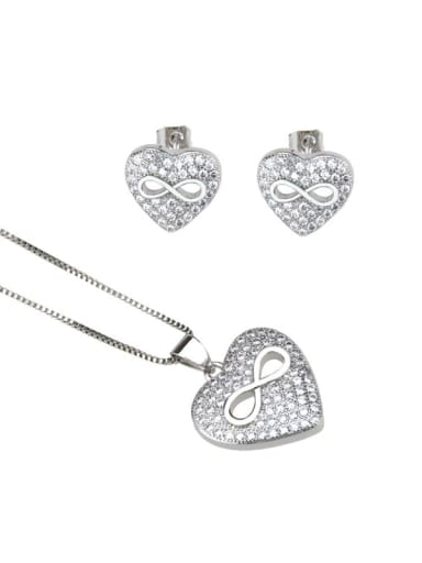 Brass Cubic Zirconia  Dainty Heart Earring and Necklace Set