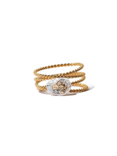 Brass Freshwater Pearl Irregular Vintage Stackable Ring