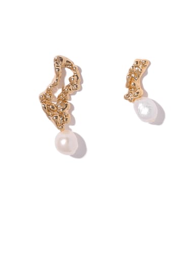 Brass Imitation Pearl asymmetrical Geometric Vintage Stud Earring