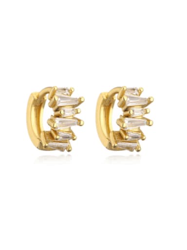 42151 Brass Cubic Zirconia Geometric Vintage Huggie Earring