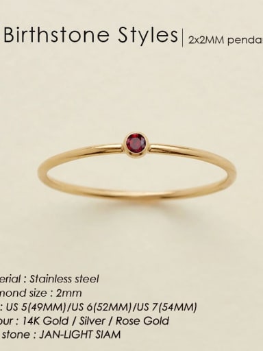 January Red Gold Stainless steel Birthstone Geometric Minimalist Band Ring