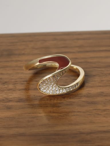 Brass Rhinestone Geometric Minimalist Band Ring