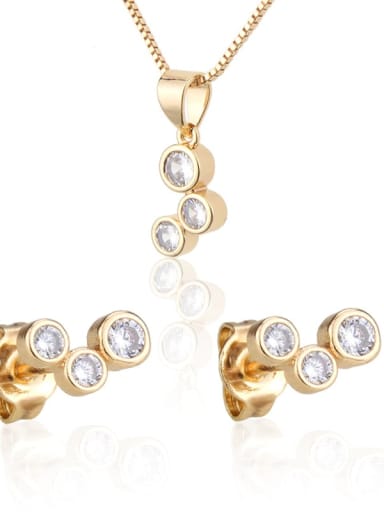 Brass Round Cubic Zirconia Earring and Necklace Set