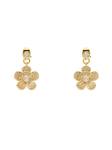 Brass Cubic Zirconia Flower Dainty Drop Trend Korean Fashion Earring